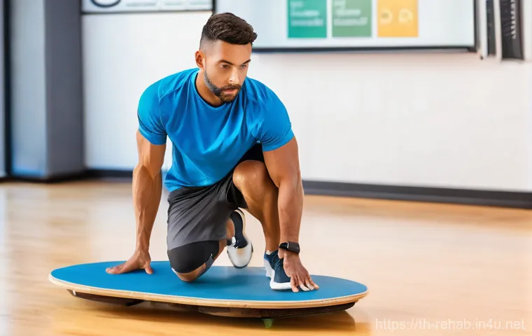 스포츠재활사 자격증 관련 학원 추천 - **Prompt:** A dynamic scene inside a modern sports rehabilitation clinic. A male physiotherapist, mi...